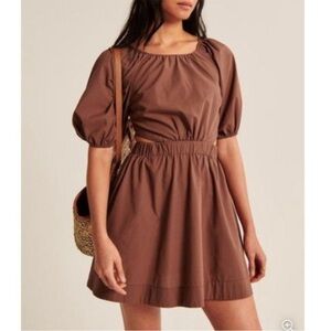 Abercrombie Cutout Back Puff Sleeve Mini Dress, Brown, Size Small